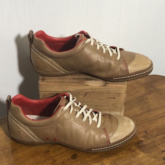 ECCO Walking Shoe Womens 40 W Brown Leather Lace up Round Toe Receptor Sneaker - Picture 1 of 14